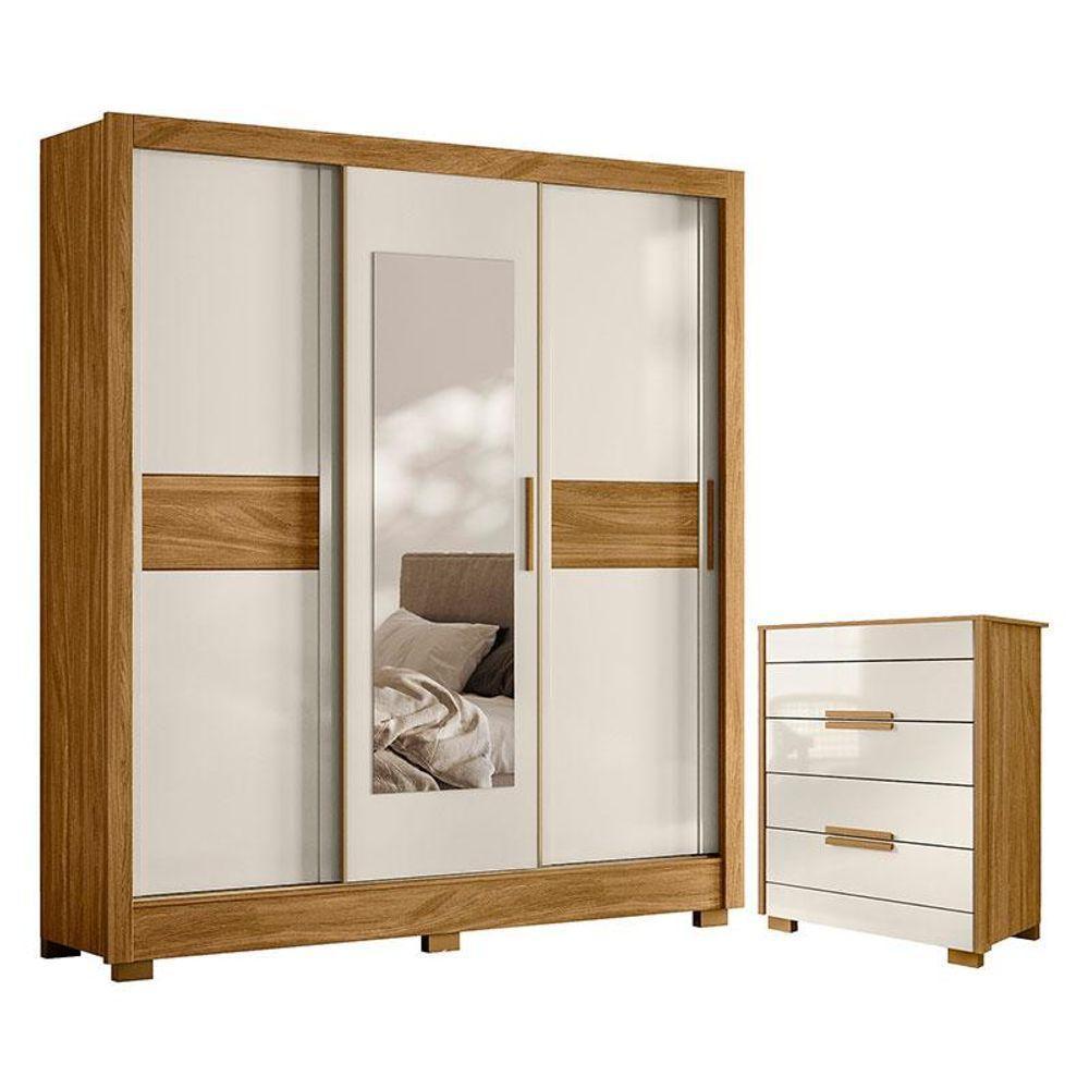 Guarda Roupa Casal Bahamas E Cômoda Dhara Freijó Off White- Moval - 1