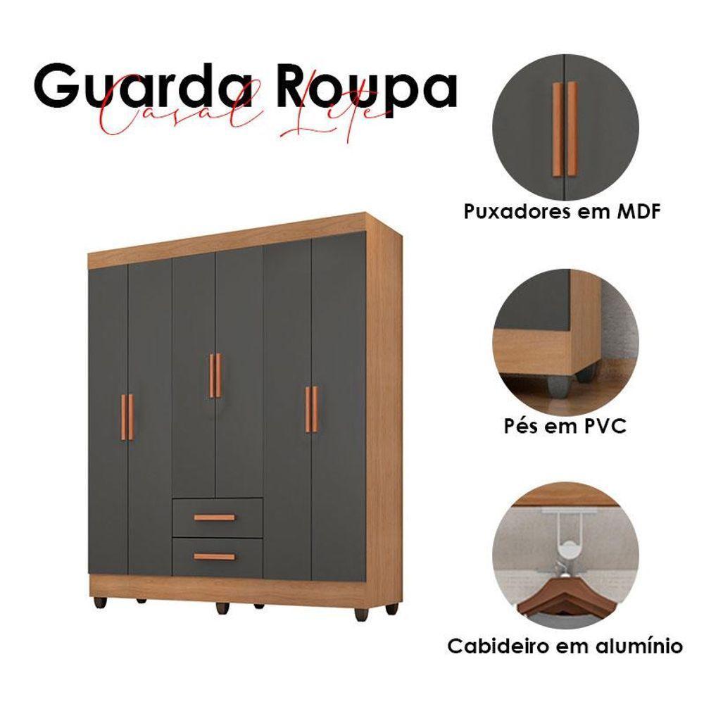 Guarda Roupa Casal Lite Ambiente 6 Portas Nature Cinza - Móveis Leão - 4