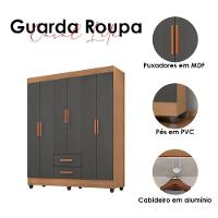 Guarda Roupa Casal Lite Ambiente 6 Portas Nature Cinza - Móveis Leão
