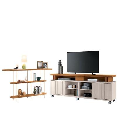 Rack Bancada Rivera 1.8 Com Aparador Infinity Cinamomo Off White - Hb Móveis
