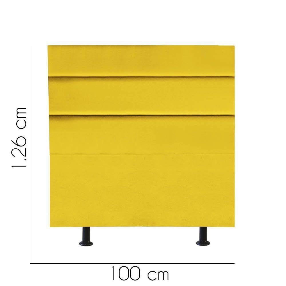 Cabeceira Estofada Cama Box Solteiro 100cm Argentina Corino Amarelo- Mabe Magazine - 3