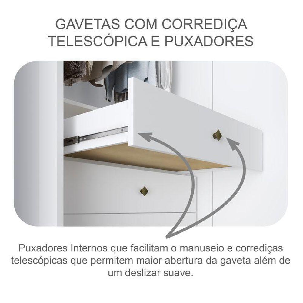 Guarda Roupa Casal Logan 3 Portas 4 Gavetas Neve - Novo Horizonte - 5