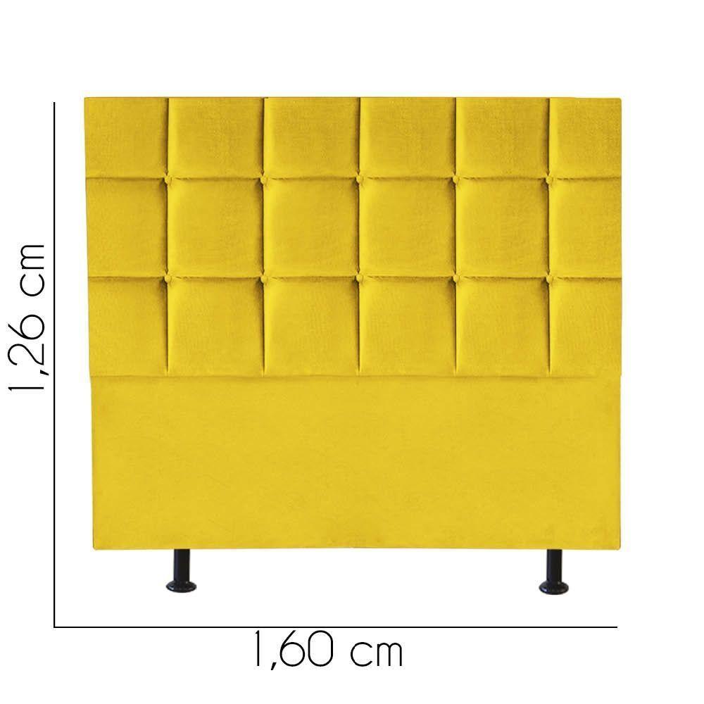 Cabeceira Estofada Cama Box Casal Queen 160cm Espanha Suede Amarelo- Mabe Magazine - 2