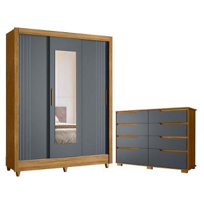 Guarda Roupa Casal Bolívia E Cômoda Georgia Freijó Cinza - Moval