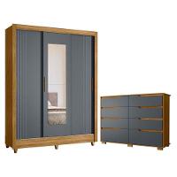 Guarda Roupa Casal Bolívia E Cômoda Georgia Freijó Cinza - Moval - 1