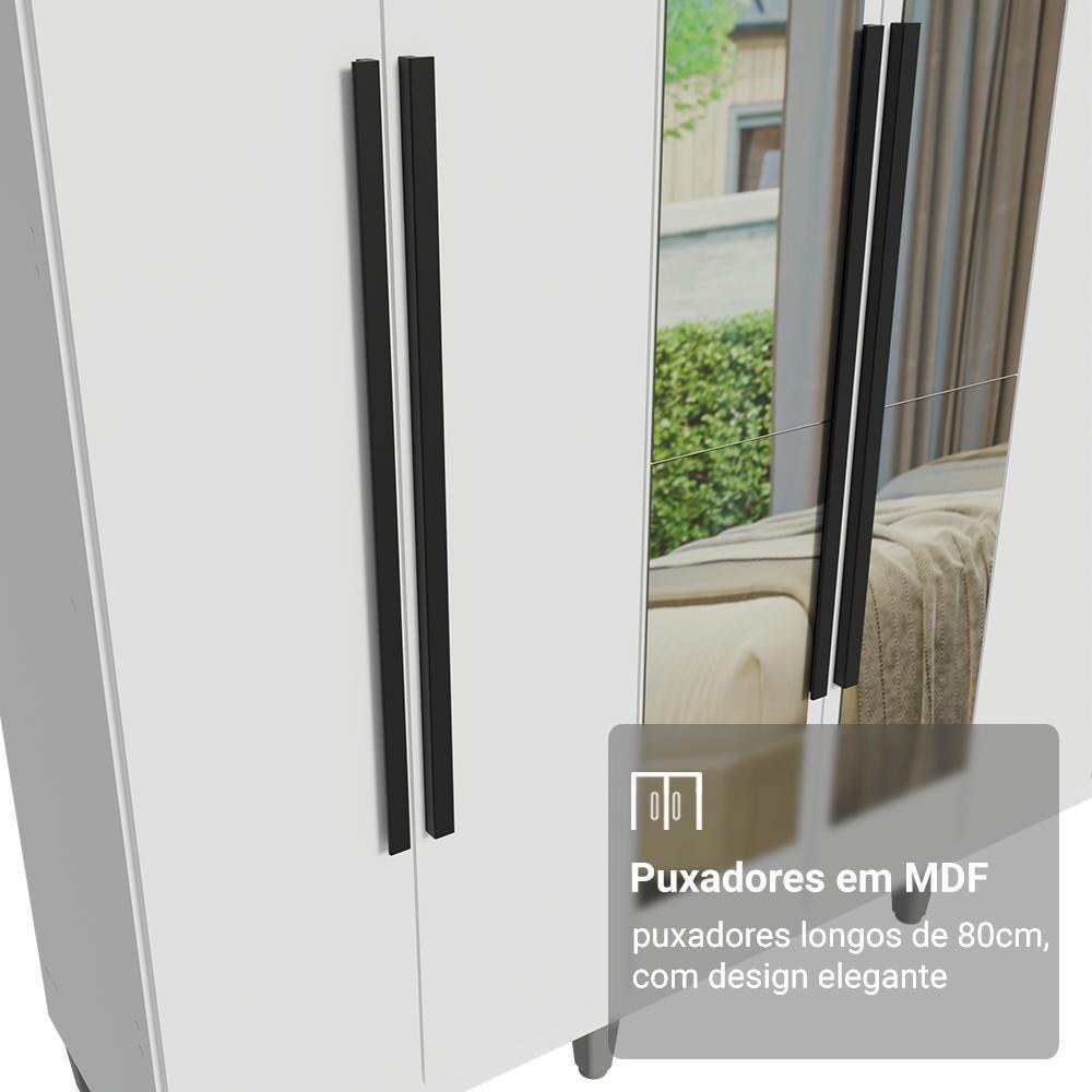 Guarda-roupa Casal Com Pés 6 Portas Batentes Com Espelho Branco/branco/preto Venus Madesa - 6