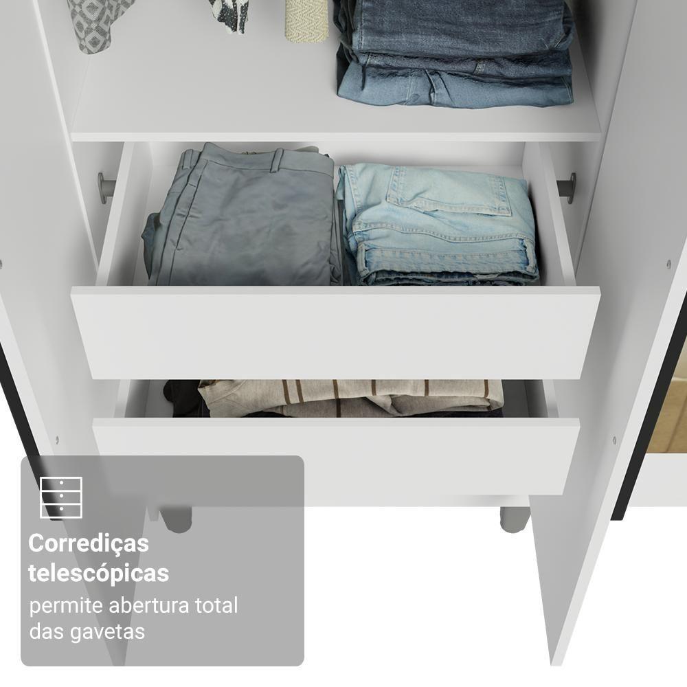 Guarda-roupa Casal Com Pés 6 Portas Batentes Com Espelho Branco/branco/preto Venus Madesa - 7