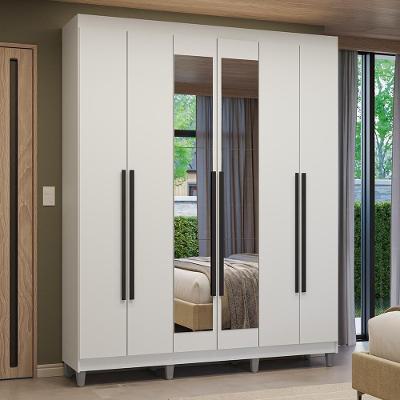 Guarda-roupa Casal Com Pés 6 Portas Batentes Com Espelho Branco/branco/preto Venus Madesa