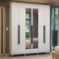 Guarda-roupa Casal Com Pés 6 Portas Batentes Com Espelho Branco/branco/preto Venus Madesa - 1
