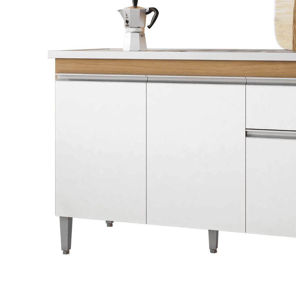 Balcão Gabinete De Pia Para Cozinha Sem Tampo 120cm Tatiane Amêndoa/branco- Mabe Magazine - 4