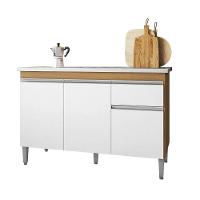 Balcão Gabinete De Pia Para Cozinha Sem Tampo 120cm Tatiane Amêndoa/branco- Mabe Magazine - 2