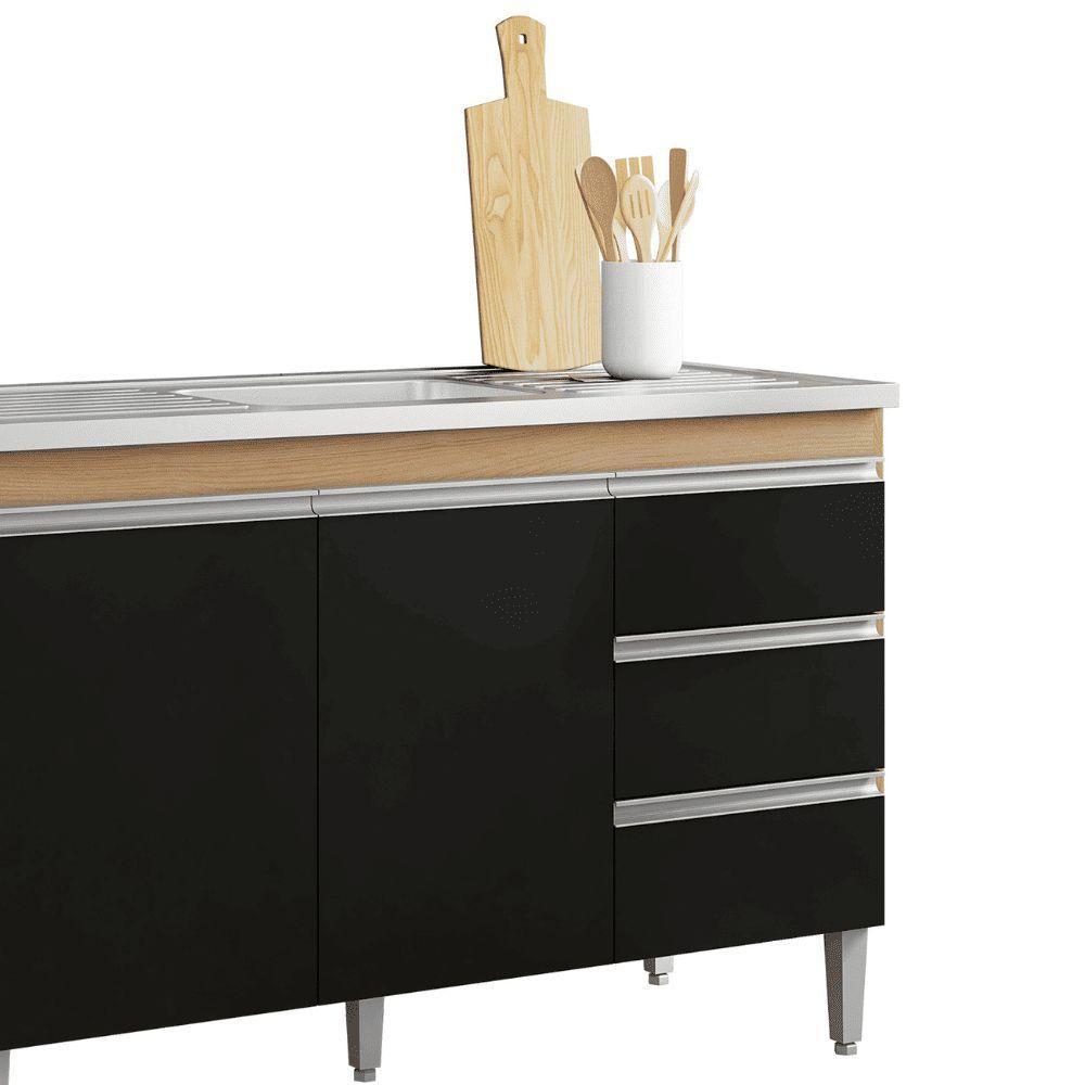 Balcão Gabinete De Pia Para Cozinha Sem Tampo 120cm Andréia Amêndoa/preto- Mabe Magazine - 1