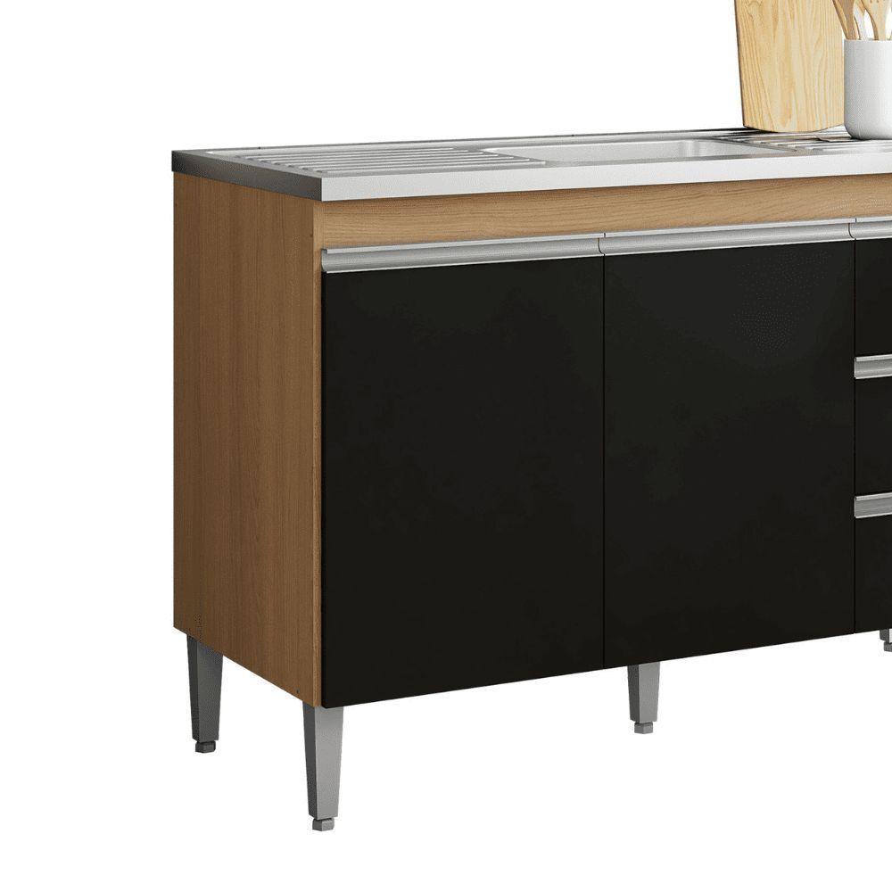 Balcão Gabinete De Pia Para Cozinha Sem Tampo 120cm Andréia Amêndoa/preto- Mabe Magazine - 2