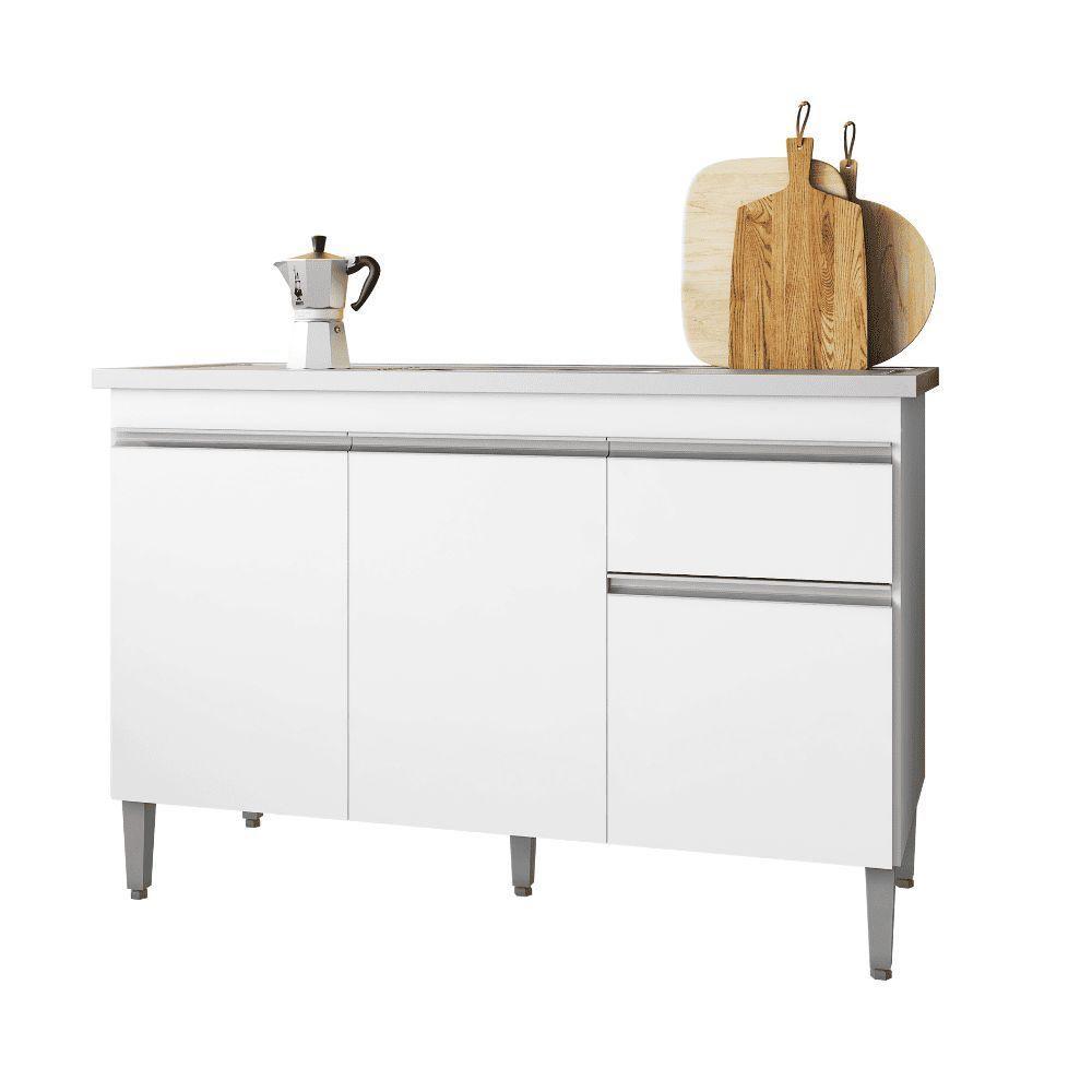 Balcão Gabinete De Pia Para Cozinha Sem Tampo 120cm Tatiane Branco- Mabe Magazine - 2