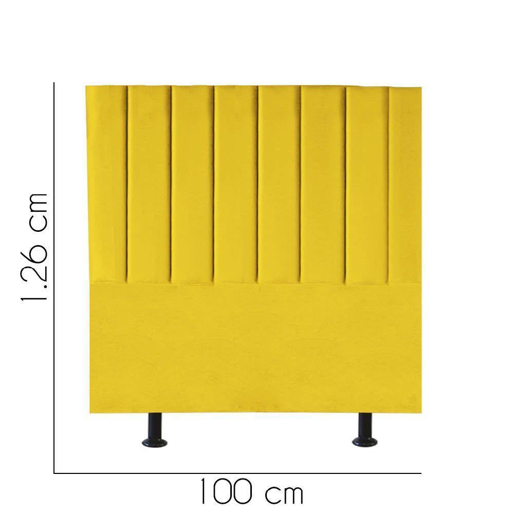 Cabeceira Estofada Carla 100cm Solteiro Para Cama Colchão Box Quarto Corino Amarelo - Aurora Line - 2