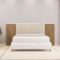 Cabeceira Estofada Cama Box Casal Queen Com Led Dubai Zen Nature Brisa/linho Bege - Mabe Magazine - 1