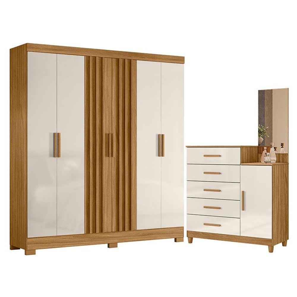 Guarda Roupa Casal Valença E Cômoda Lisboa Freijó Off White - Moval - 1