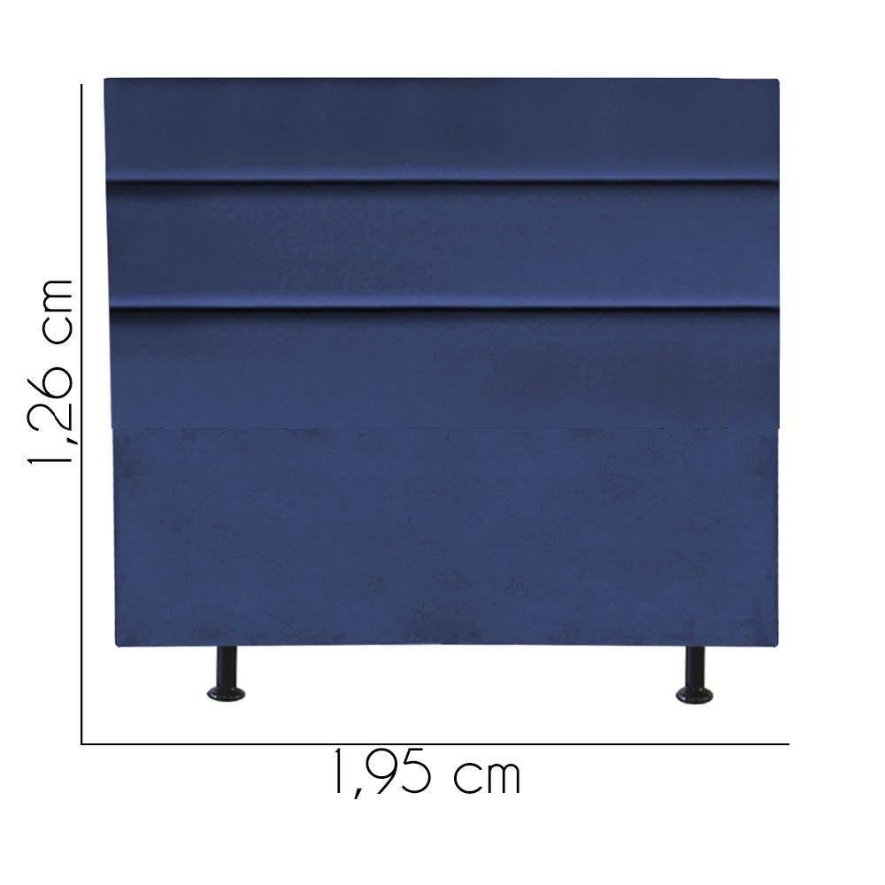 Cabeceira Estofada Cama Box King 195cm Argentina Suede Azul- Mabe Magazine - 3