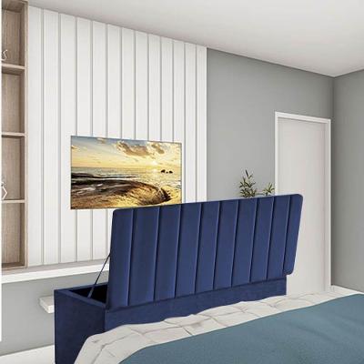 Calçadeira Baú Recamier Estofada Cama De Casal 140cm Carla Suede Azul- Mabe Magazine