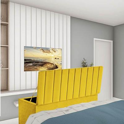Calçadeira Baú Recamier Estofada Cama De Solteiro 100cm Carla Suede Amarelo- Mabe Magazine