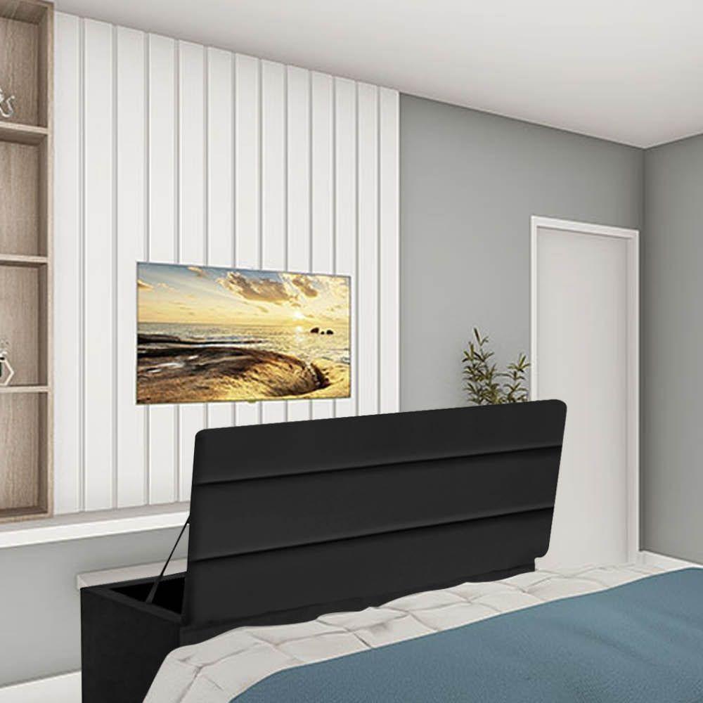 Calçadeira Baú Recamier Estofada Cama De Casal 140cm Argentina Corino Preto- Mabe Magazine - 1