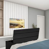 Calçadeira Baú Recamier Estofada Cama De Casal 140cm Argentina Corino Preto- Mabe Magazine - 1