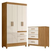 Guarda Roupa Solteiro Madri E Cômoda Vênus Com Pés Freijó Off White - Moval - 1