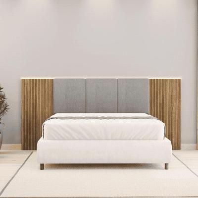 Cabeceira Estofada Cama Box Casal Queen Com Led Dubai Zen Nature Brisa/linho Cinza - Mabe Magazine