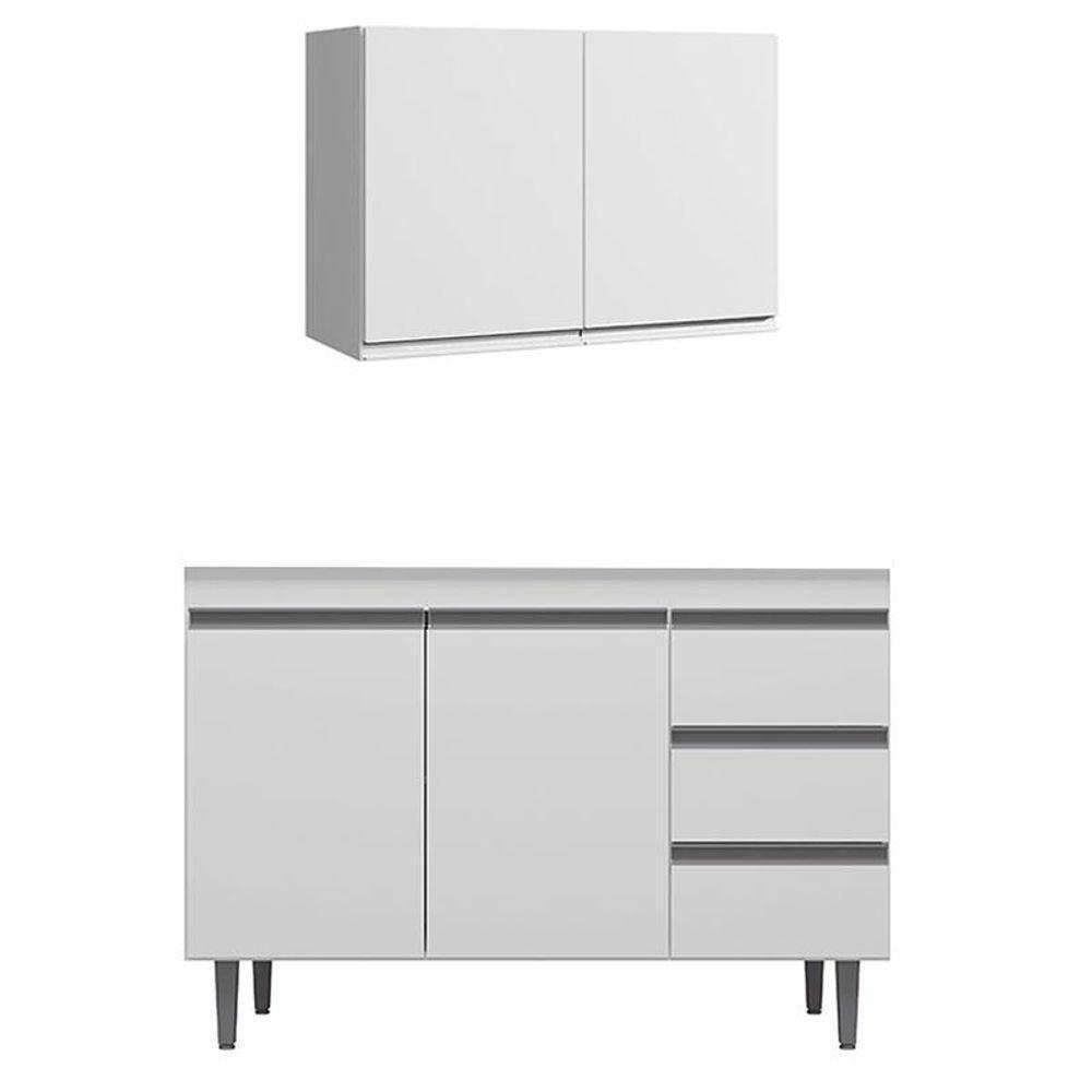 Armário Aéreo 80 Cm Com Balcão De Pia 100 Cm Andréia Branco Brilho - Ajl - 1