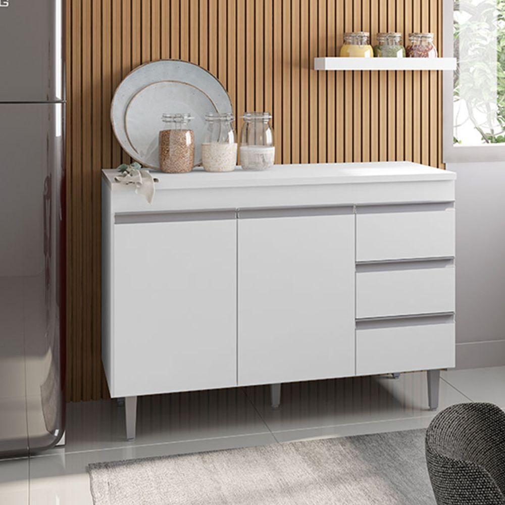 Armário Aéreo 80 Cm Com Balcão De Pia 100 Cm Andréia Branco Brilho - Ajl - 7