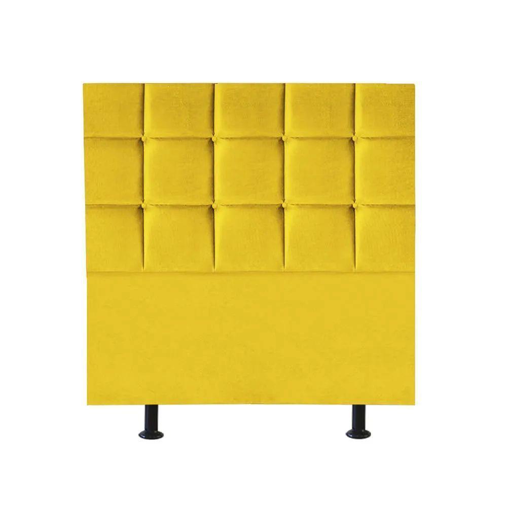 Cabeceira Estofada Cama Box Solteiro 90cm Espanha Suede Amarelo- Mabe Magazine - 1
