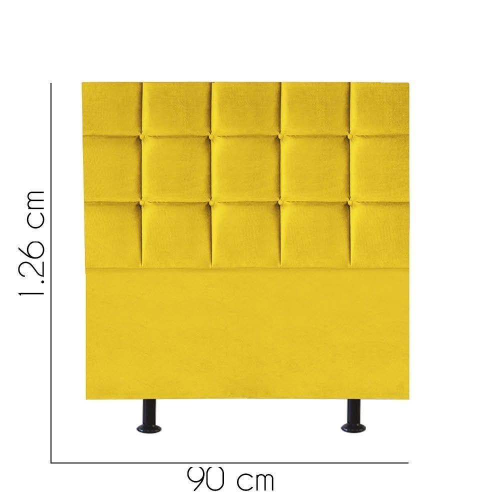 Cabeceira Estofada Cama Box Solteiro 90cm Espanha Suede Amarelo- Mabe Magazine - 2