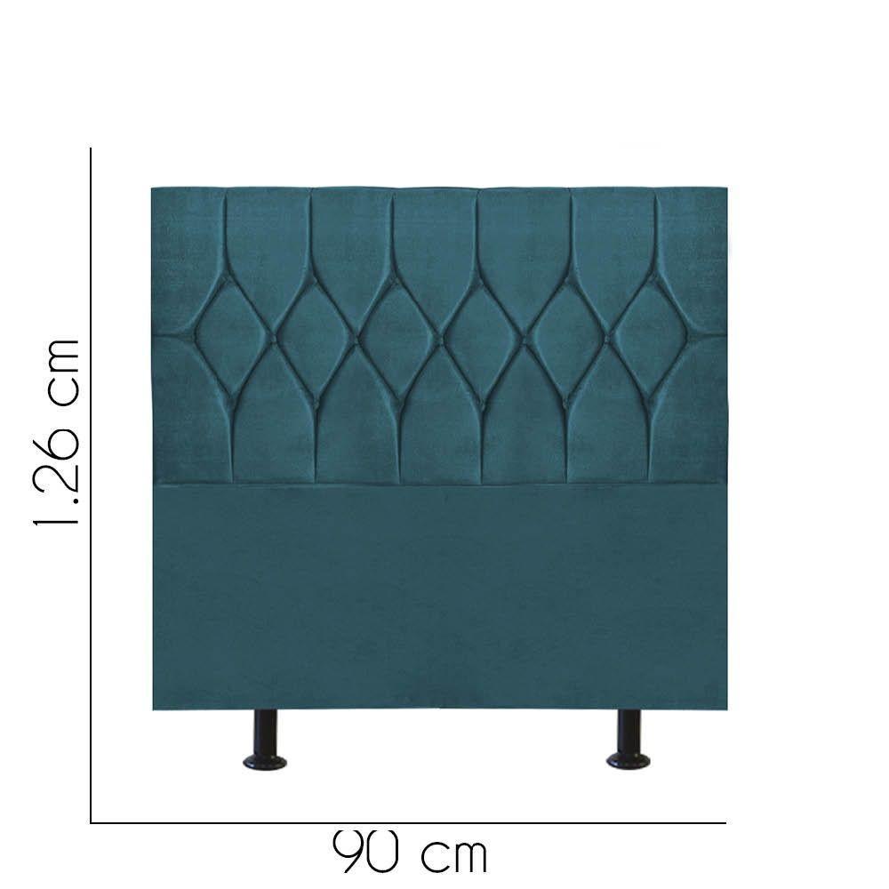 Cabeceira Estofada Cama Box Solteiro 90cm Istambul Suede Azul Turquesa- Mabe Magazine - 3