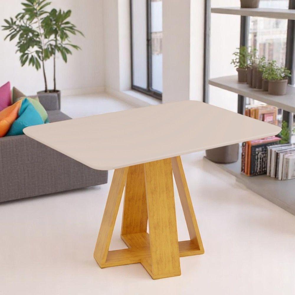 Mesa De Jantar Tampo Retangular Chanfrado Curvo Mad/vid 120 X 90cm Kiara Cedro Off White- Mabe Magazine - 1