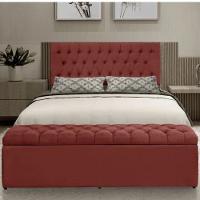Kit Painel Cabeceira Com Bau Calçadeira Dubai 1,93m Para Cama King Size Suede Vermelho - Aurora Line - 3