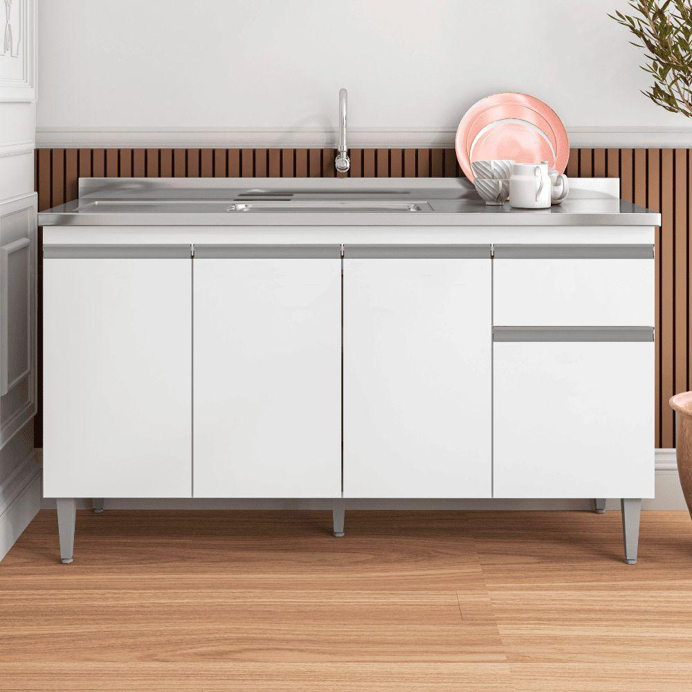 Balcão Gabinete De Pia Para Cozinha Sem Tampo 150cm Tatiane Branco- Mabe Magazine - 1