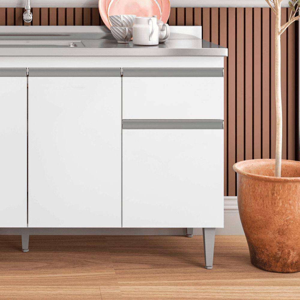 Balcão Gabinete De Pia Para Cozinha Sem Tampo 150cm Tatiane Branco- Mabe Magazine - 2