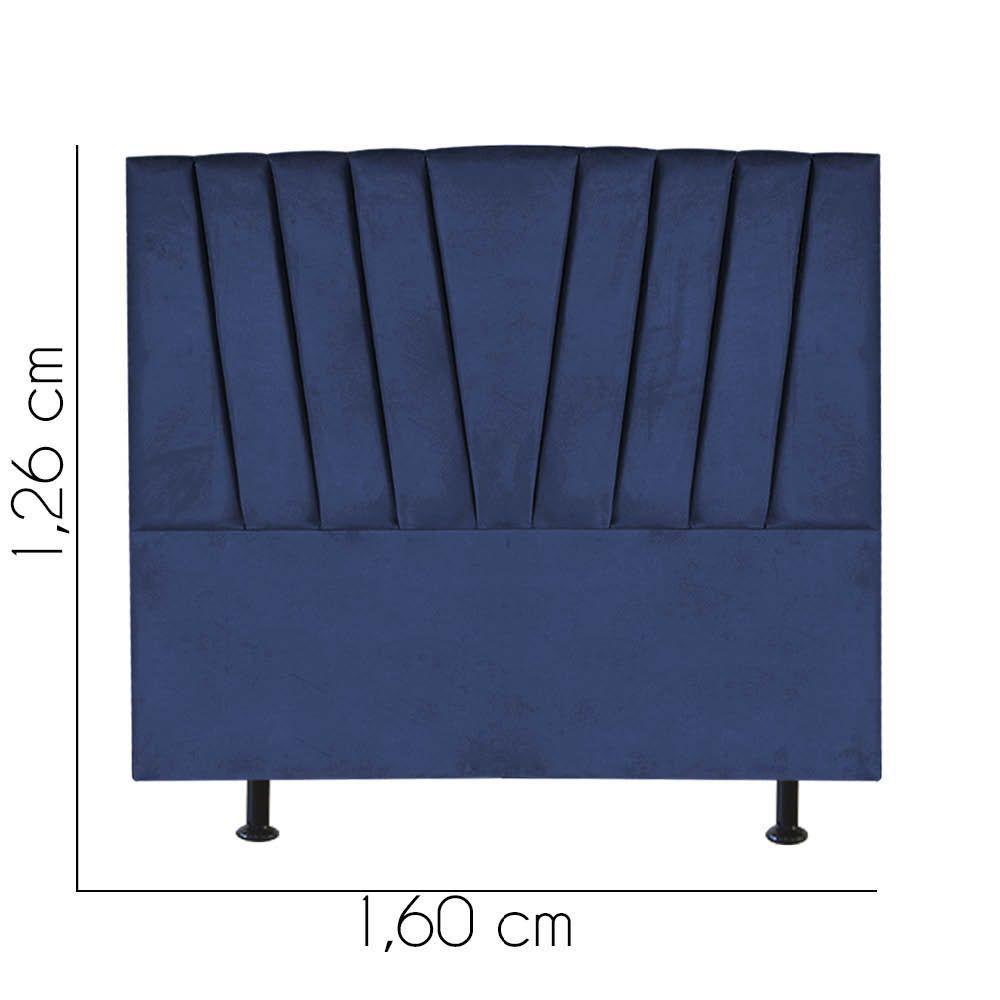 Cabeceira Estofada Bélgica 160cm Queen Size Para Cama Colchão Box Quarto Suede Azul Marinho - Aurora Line - 3