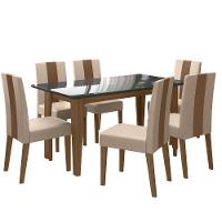 Conjunto Sala De Jantar 6 Cadeiras Tampo Retangular 160cm Com Vidro Liz Carvalho Grafite Linea Marfim - Poliman - 1