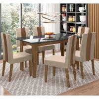 Conjunto Sala De Jantar 6 Cadeiras Tampo Retangular 160cm Com Vidro Liz Carvalho Grafite Linea Marfim - Poliman - 2