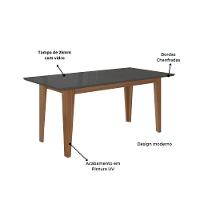 Conjunto Sala De Jantar 6 Cadeiras Tampo Retangular 160cm Com Vidro Liz Carvalho Grafite Linea Marfim - Poliman - 5