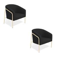 Poltrona Sala Industrial Alta Champanhe Kit 2 Stella Suede Preto D03 - D'rossi