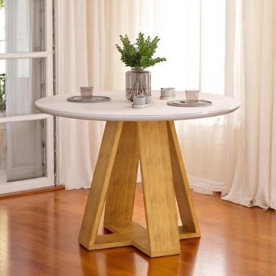 Mesa De Jantar Tampo Redondo Chanfrado Curvo Mad/vid 103cm Kiara Cedro Off White- Mabe Magazine