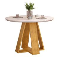 Mesa De Jantar Tampo Redondo Chanfrado Curvo Mad/vid 103cm Kiara Cedro Off White- Mabe Magazine - 2