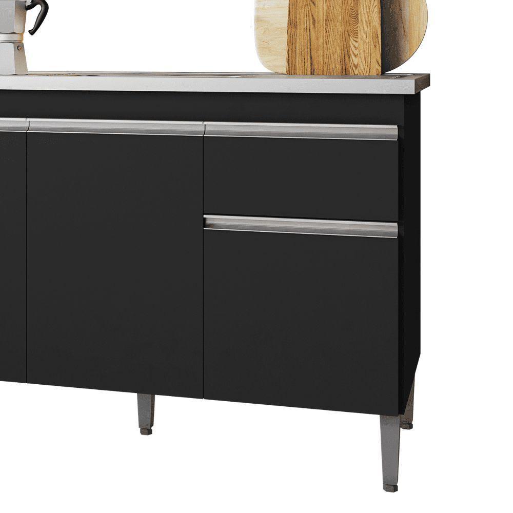 Balcão Gabinete De Pia Para Cozinha Sem Tampo 120cm Tatiane Preto- Mabe Magazine - 3