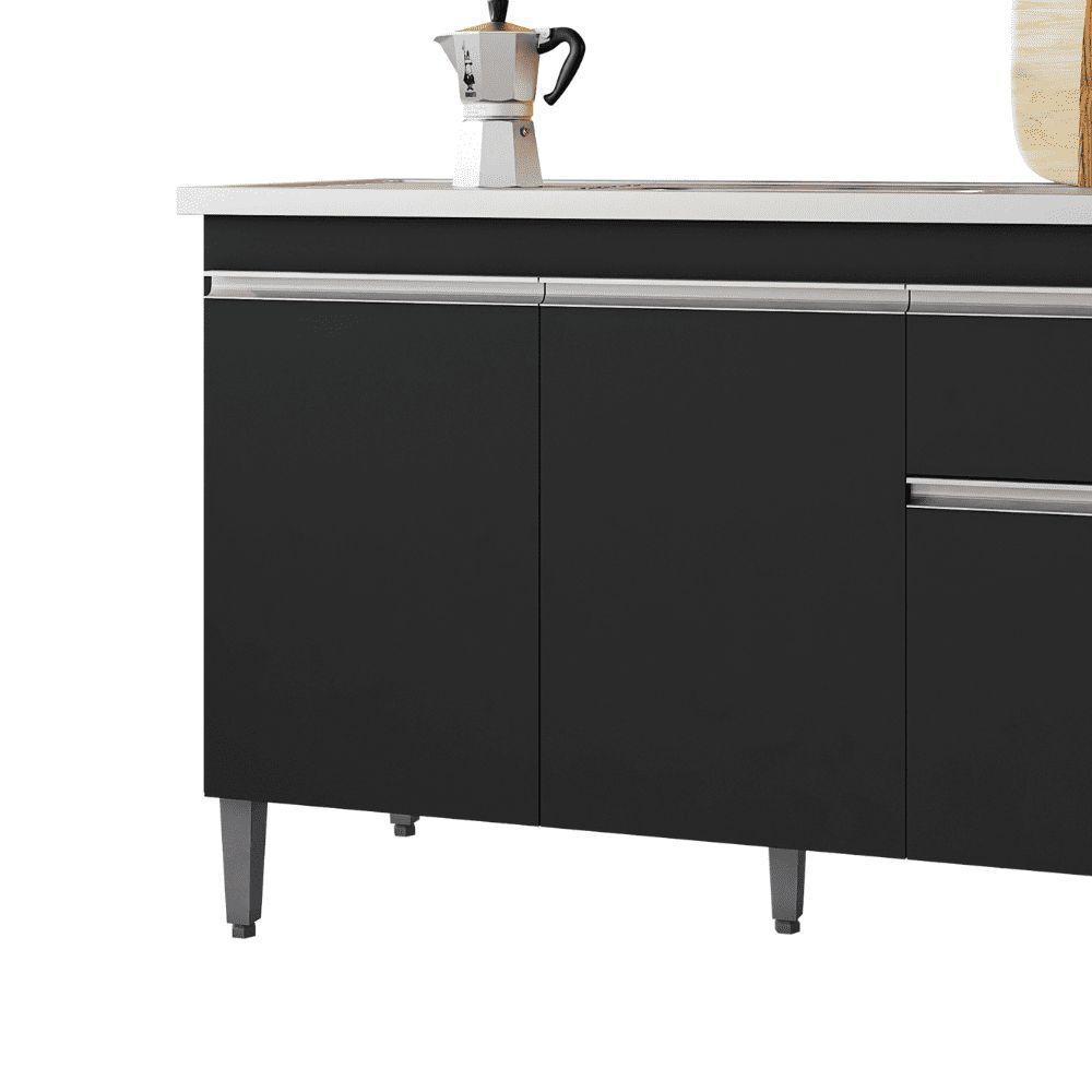 Balcão Gabinete De Pia Para Cozinha Sem Tampo 120cm Tatiane Preto- Mabe Magazine - 4