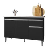 Balcão Gabinete De Pia Para Cozinha Sem Tampo 120cm Tatiane Preto- Mabe Magazine - 2