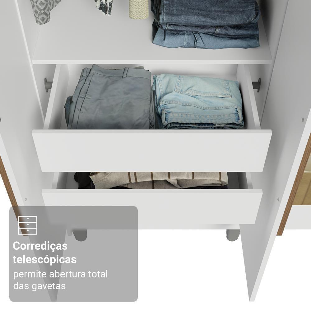 Guarda-roupa Casal Com Pés 6 Portas Batentes Com Espelho Branco/branco/rustic Netuno Madesa - 7