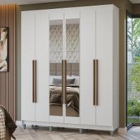 Guarda-roupa Casal Com Pés 6 Portas Batentes Com Espelho Branco/branco/rustic Netuno Madesa - 1