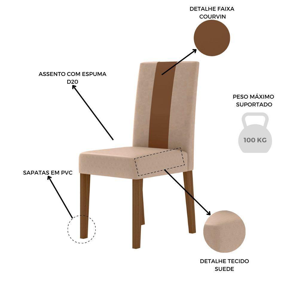 Conjunto Sala De Jantar 6 Cadeiras Tampo Retangular 160cm Com Vidro Liz Carvalho Off White Linea Marfim - Poliman - 10
